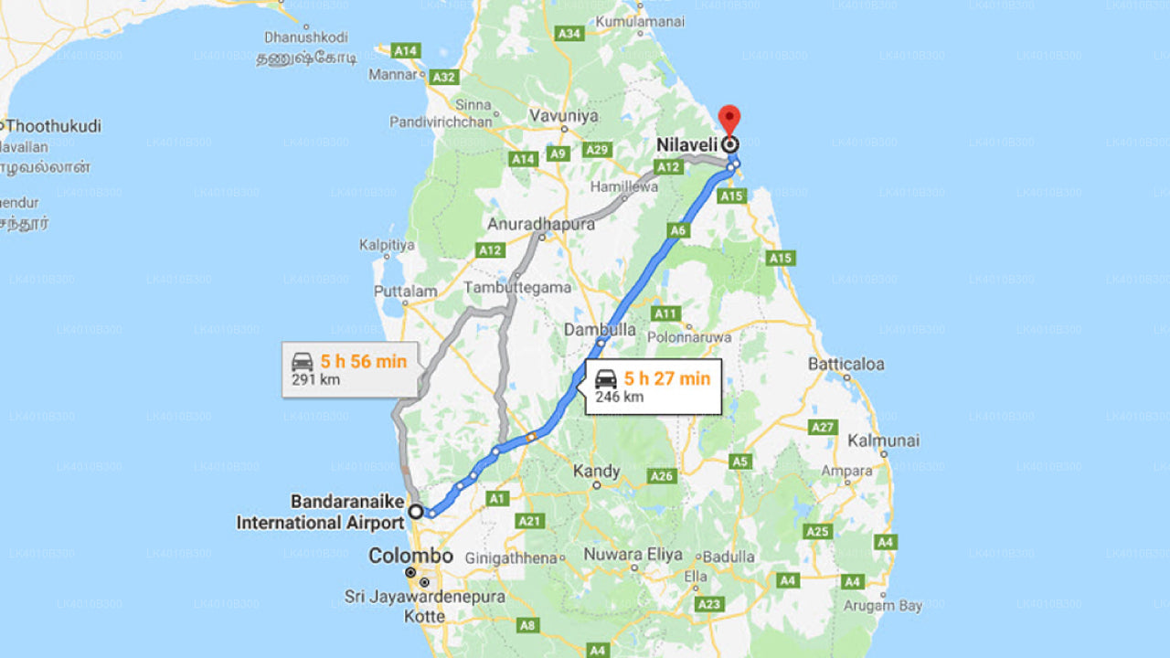 Nilaveli City to Colombo Airport (CMB) Private Transfer