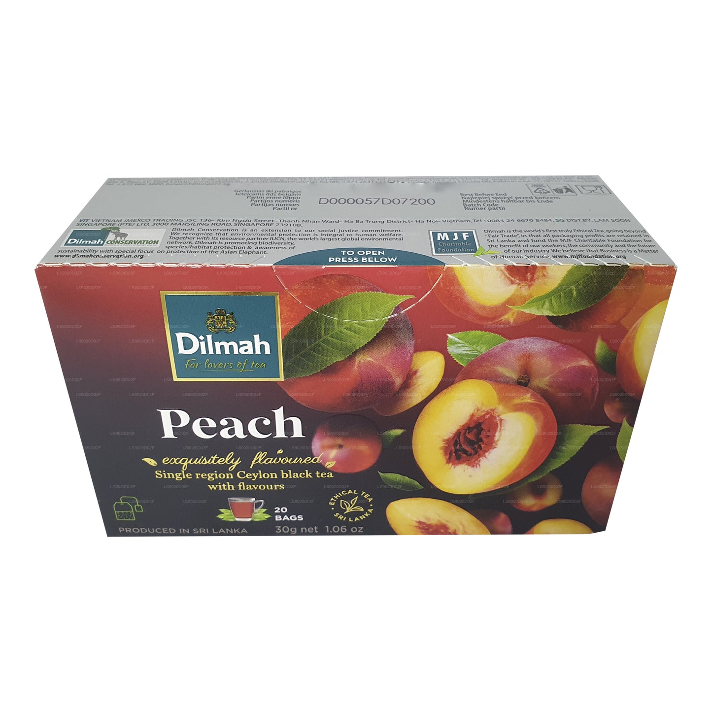 Dilmah Peach Flavored Ceylon Black Tea (30g) 20 Tea Bags