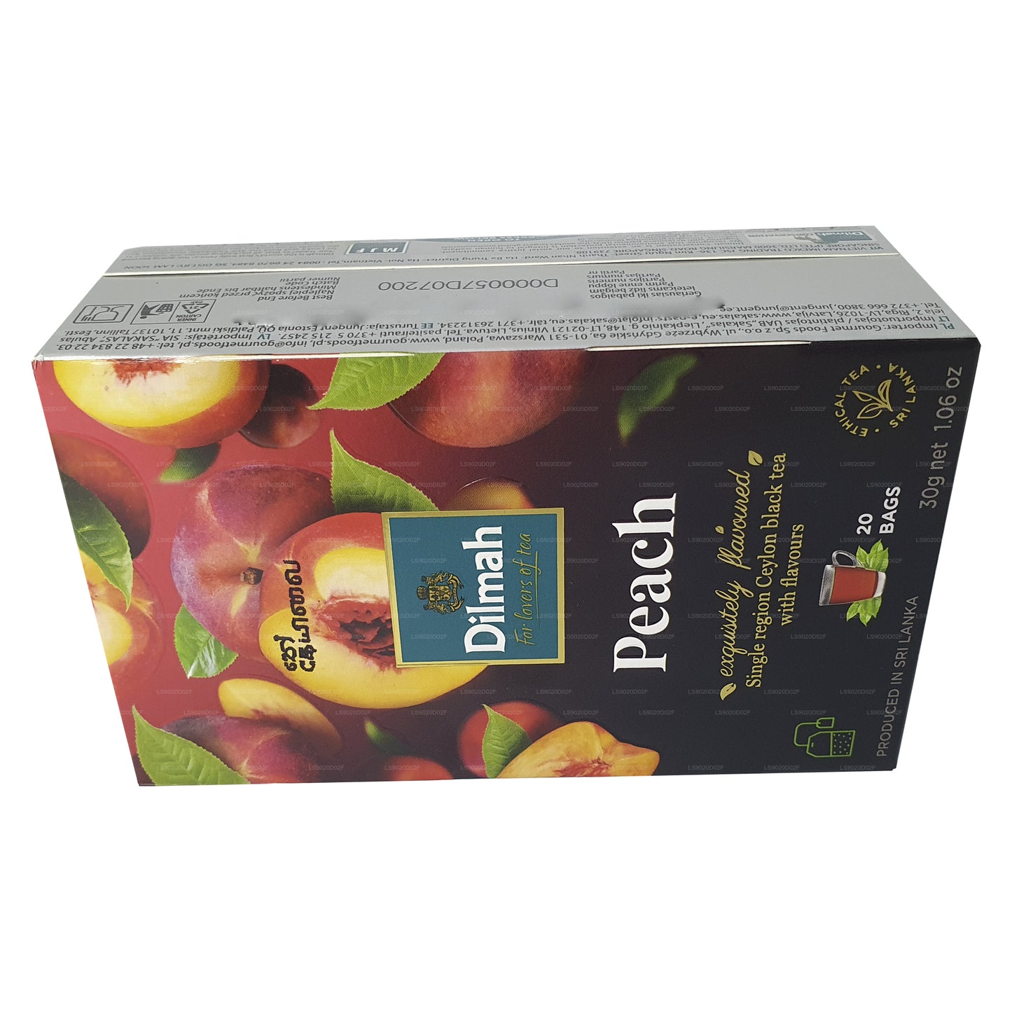 Dilmah Peach Flavored Ceylon Black Tea (30g) 20 Tea Bags