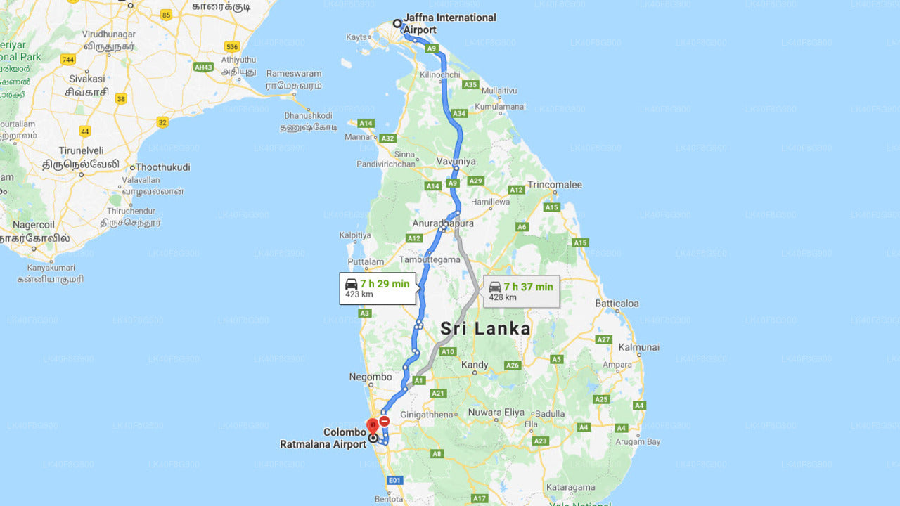 Jaffna Airport (JAF) to Ratmalana Airport (RML) City Private Transfer