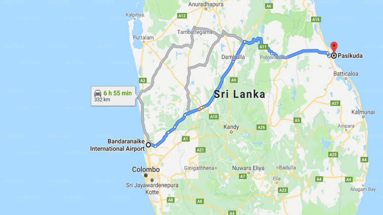 Transfer between Colombo Airport (CMB) and Anantaya Resort and Spa Passikudah, pasikuda