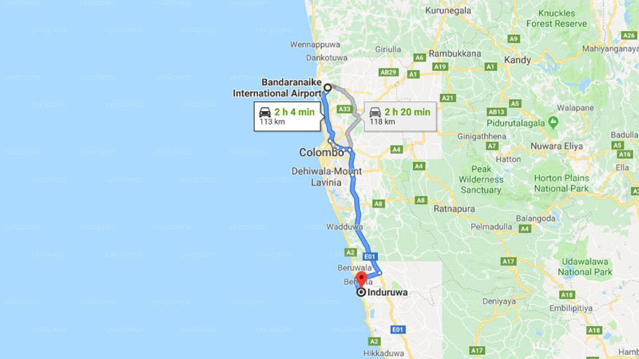 Transfer between Colombo Airport (CMB) and Induruwa Beach Resort, Induruwa