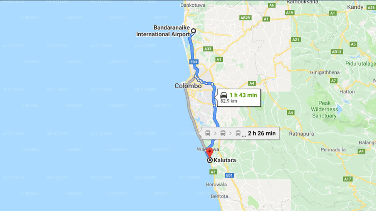 Transfer between Colombo (CMB) Airport and Tangerine Beach Hotel, Kalutara