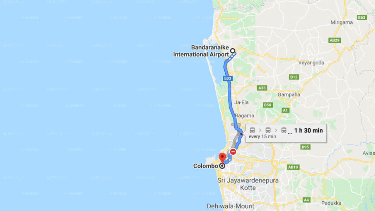 Transfer between Colombo Airport (CMB) and Uga Residence, Colombo