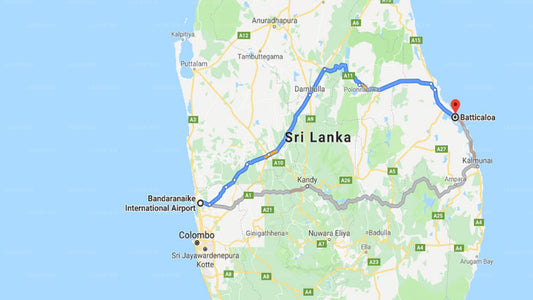 Transfer between Colombo Airport (CMB) and Hotel Bridge View, Batticaloa