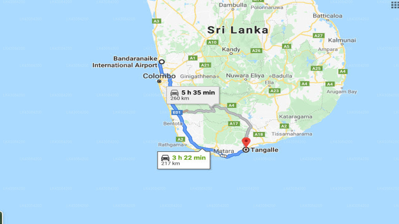 Transfer between Colombo Airport (CMB) and French Residence Guest House, Tangalle