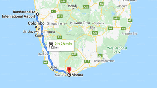 Transfer between Colombo Airport (CMB) and Surf Lanka Hotel, Matara