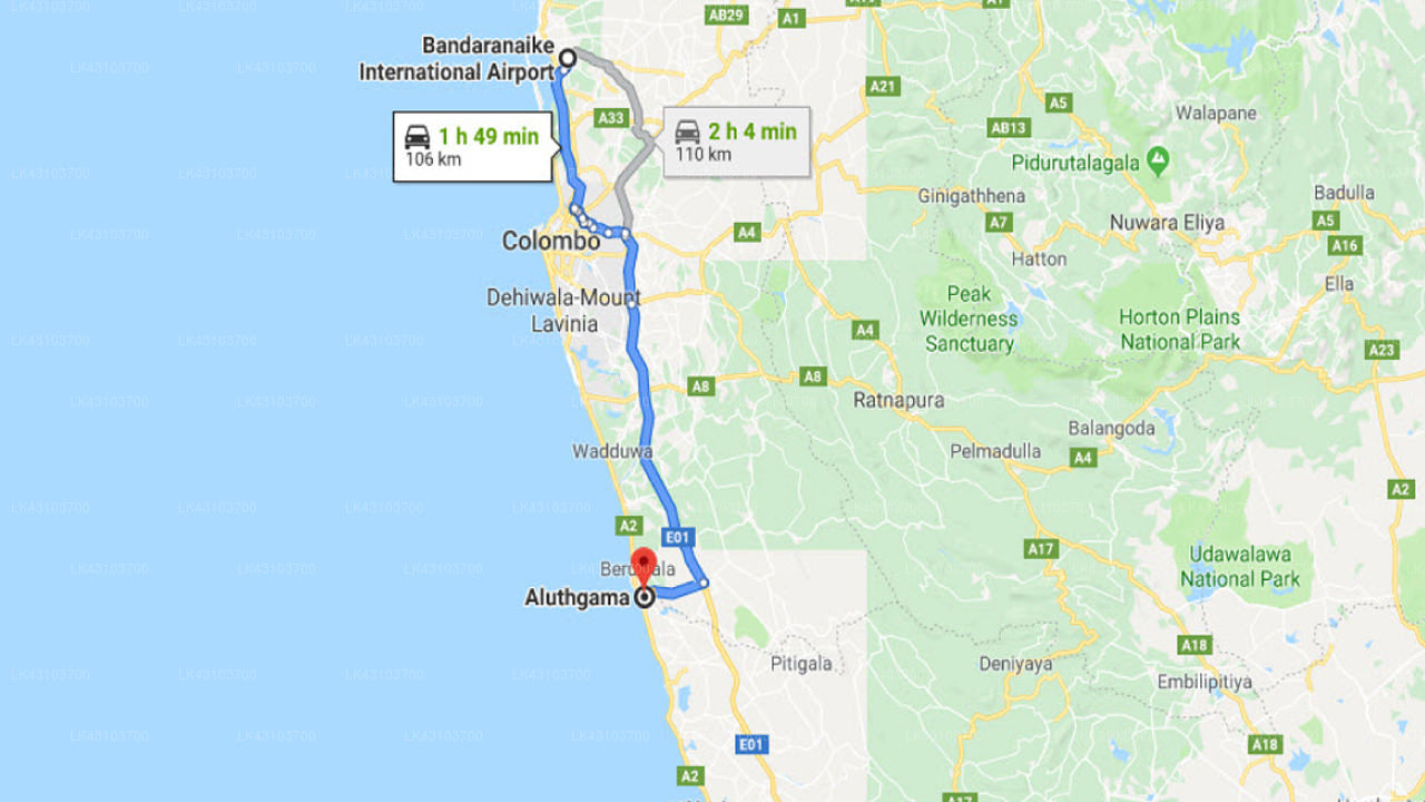 Transfer between Colombo Airport (CMB) and Riverdale Eco Resort, Aluthgama