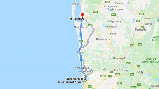 Transfer between Colombo Airport (CMB) and Rest House Anamaduwa, Puttalam