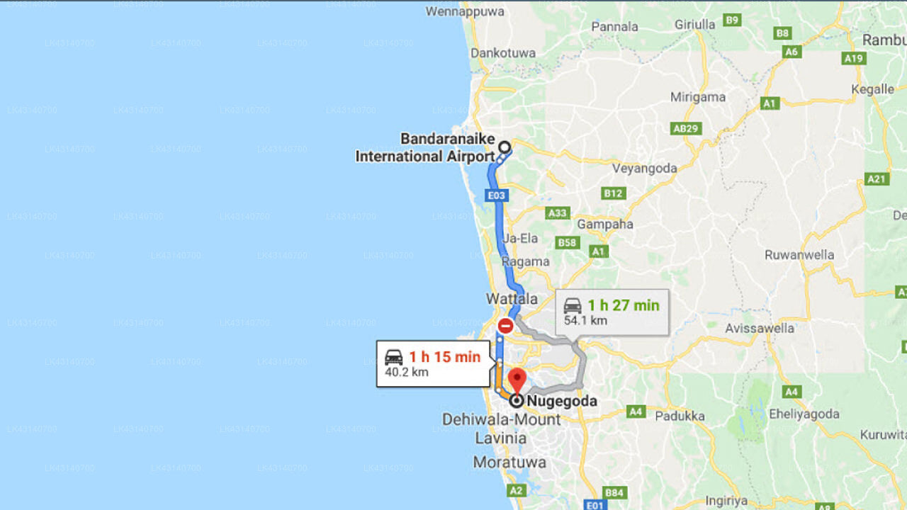 Transfer between Colombo Airport (CMB) and Dream Home Stay, Nugegoda