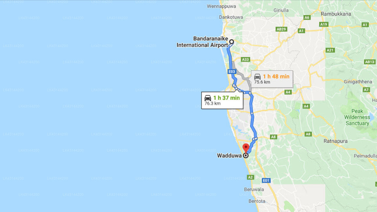 Transfer between Colombo Airport (CMB) and Vendol Resort, Wadduwa
