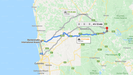 Transfer between Colombo Airport (CMB) and Lalitha Sevana, Kandy