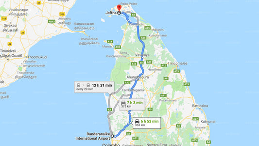 Transfer between Colombo Airport (CMB) and Fort Hammenhiel, Jaffna