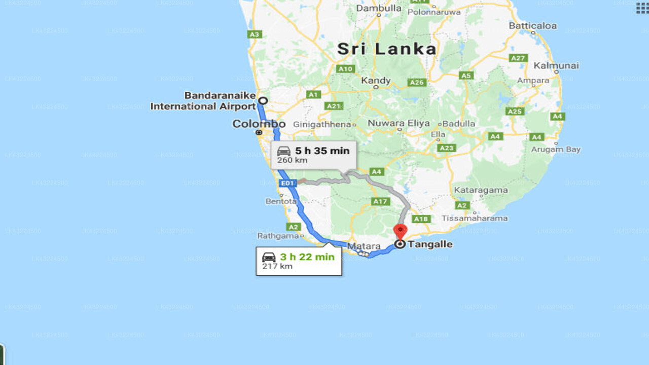 Transfer between Colombo Airport (CMB) and Good Karma Hotel, Tangalle