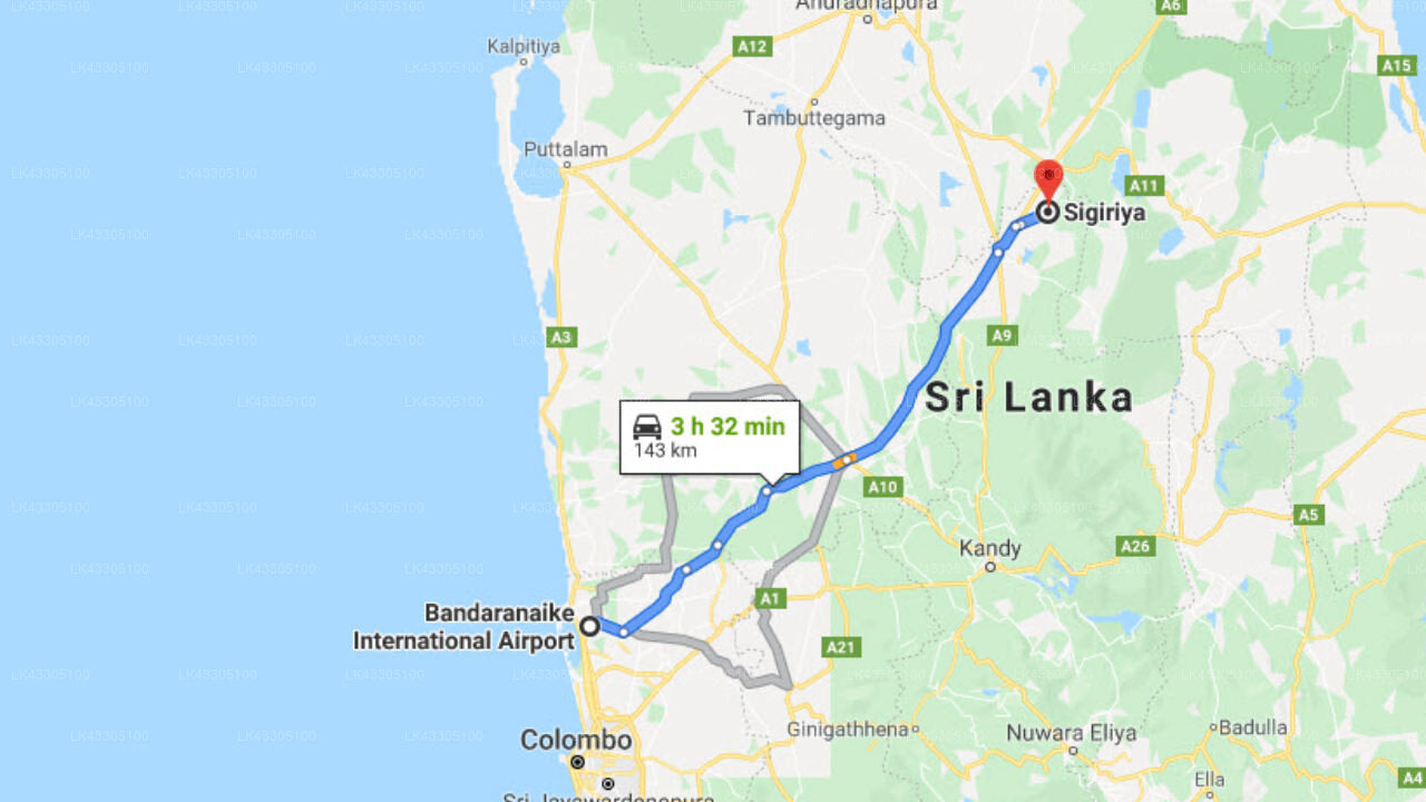 Transfer between Colombo (CMB) Airport and Ayurvie Sigiriya Retreat, Sigiriya